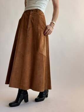 Vintage Bergdorf Goodman Light Brown Suede A-Line Maxi Skirt